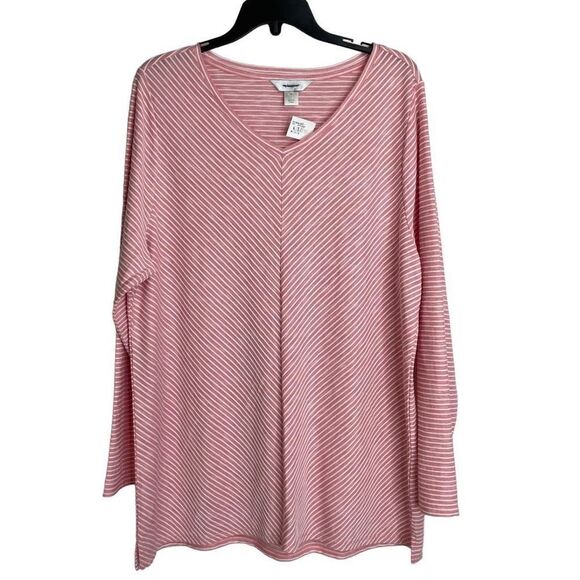 New CJ Banks Red Striped V-Neck Coastal Tunic Top Size 1X - Picture 1 of 8